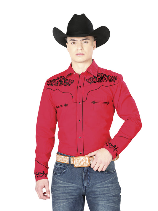 El General Mens Embroidery Western Shirt (Red/Black) 40989