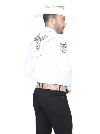 El General Mens Embroidery Western Shirt (White/Black) 40991