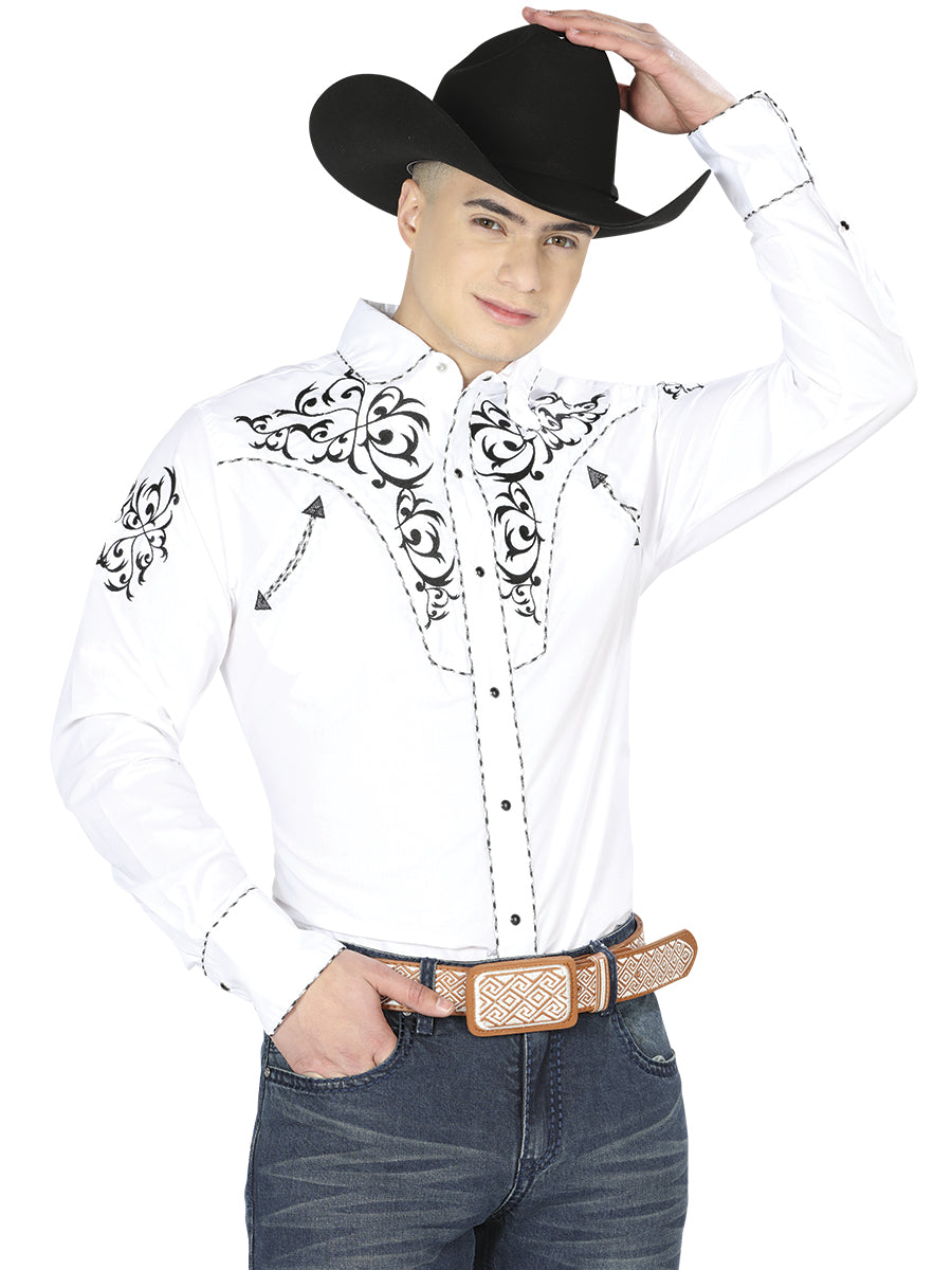 El General Mens Embroidery Western Shirt (White/Black) 40991