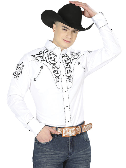 El General Mens Embroidery Western Shirt (White/Black) 40991