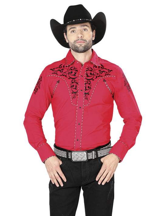 El General Mens Embroidery Western Shirt (Red/Black) 40992