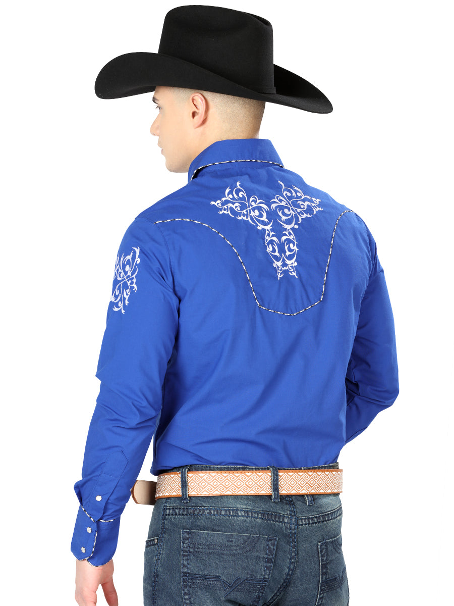 El General Embroidery Mens Western Shirt (Royal Blue/ White) 40993
