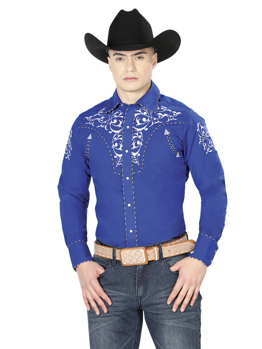 El General Embroidery Mens Western Shirt (Royal Blue/ White) 40993
