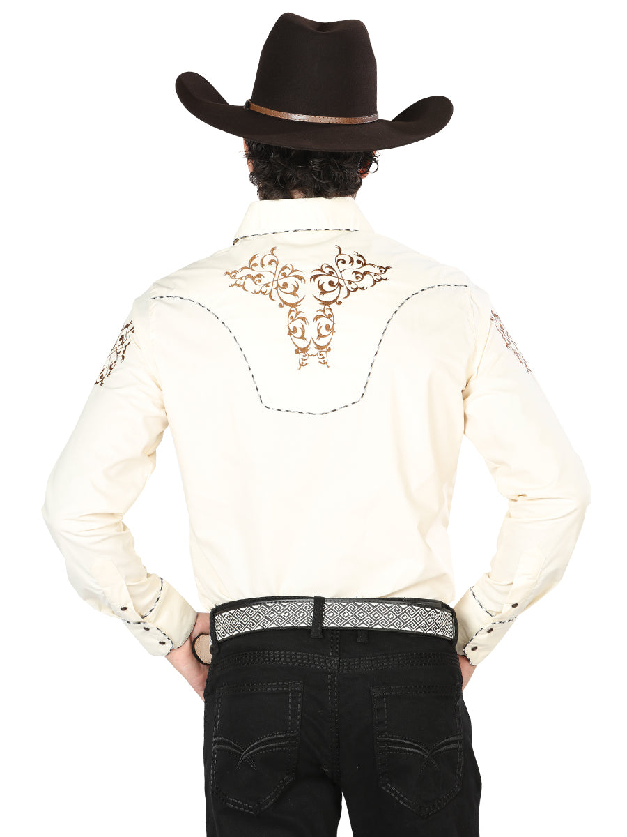 El General Mens Embroidery Western Shirt (Beige/Gold) 40994