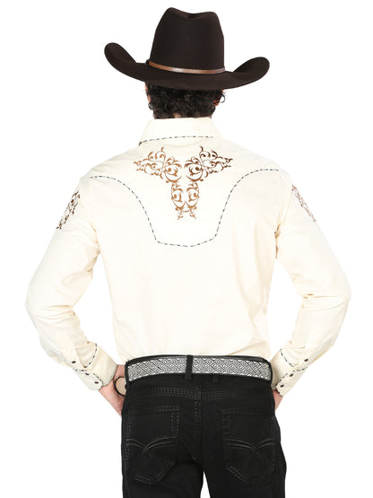 El General Mens Embroidery Western Shirt (Beige/Gold) 40994