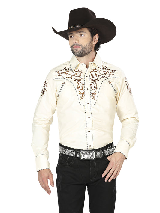 El General Mens Embroidery Western Shirt (Beige/Gold) 40994