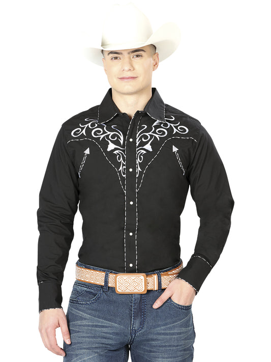 El General Mens Embroidery Western Shirt (Black/White) 41003