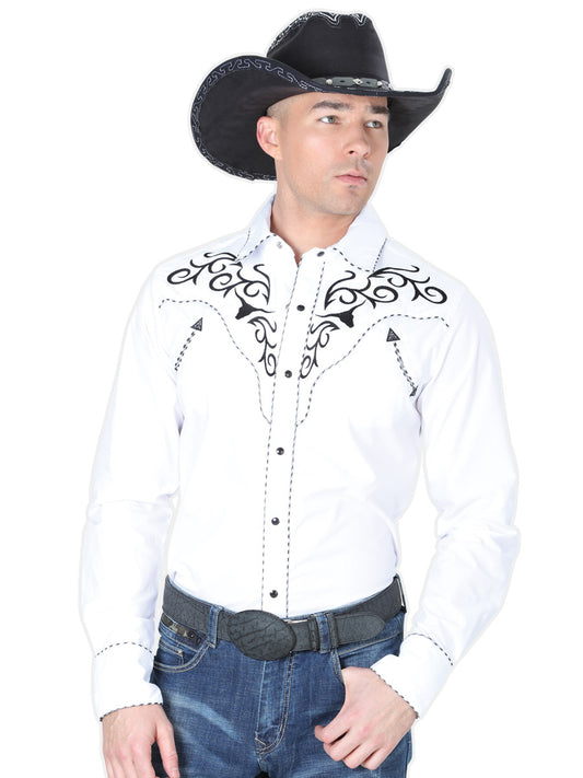 El General Mens Embroidery Western Shirt (White/Black) 41004