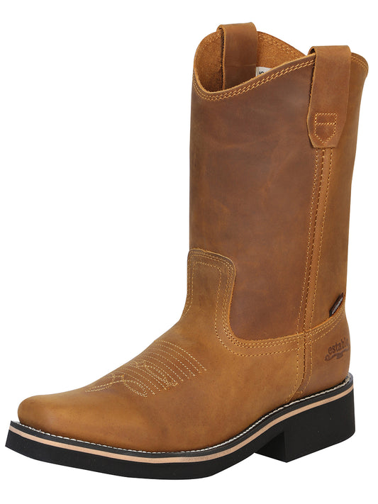 Establo Mens Wellington Work Boot Crazy Leather - Mango 41530