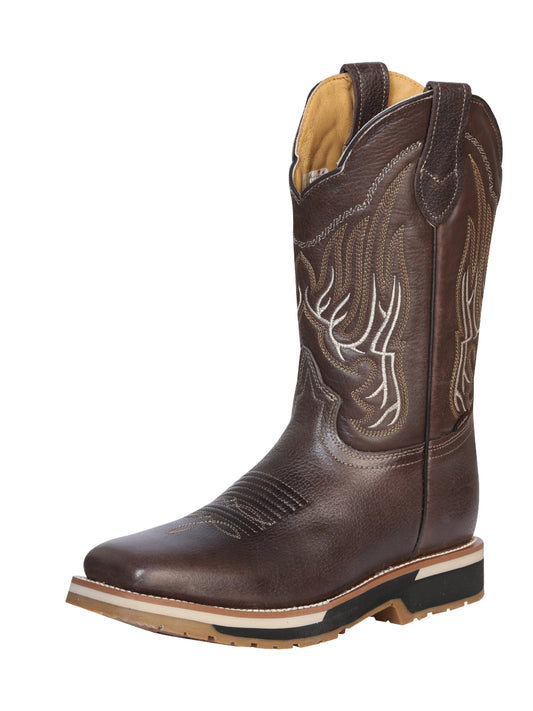 Establo Mens Rodeo Style Work Boot Bovine Grizzly Leather - Brown 41539