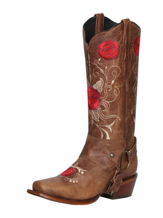 El General Womens Embroidered Roses Rodeo Boot - Rustic Tang