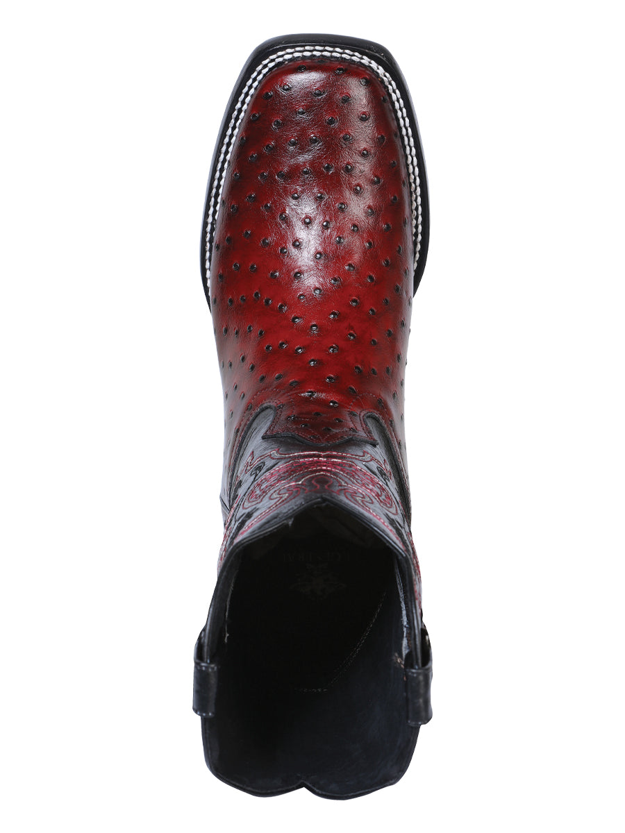 El General Printed Ostrich Rodeo Boot - Black Cherry 41901
