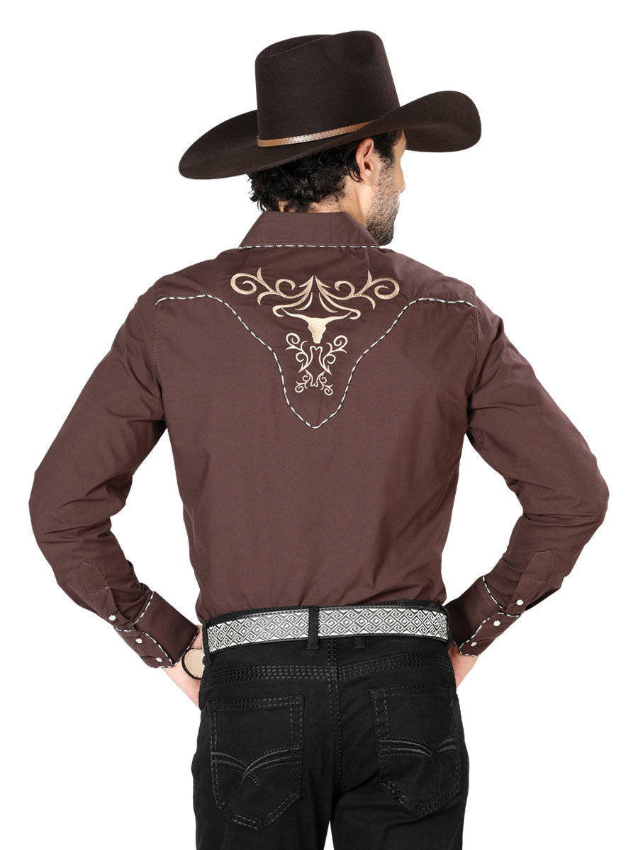 El General Mens Embroidery Western Shirt (Brown/Gold) 42891