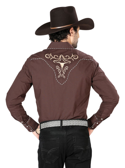 El General Mens Embroidery Western Shirt (Brown/Gold) 42891