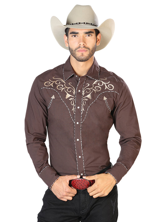 El General Mens Embroidery Western Shirt (Brown/Gold) 42891