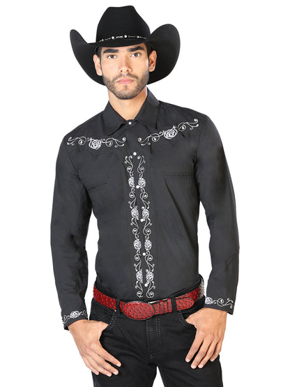 El General Mens Embroidery Western Shirt (Black/White) 42937