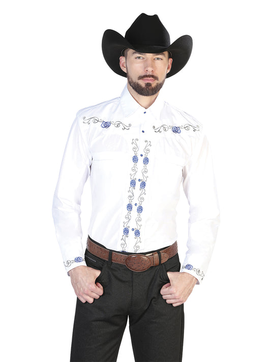 El General Mens Embroidery Western Shirt (White/Blue) 42938