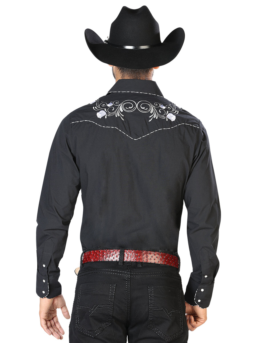 El General Mens Embroidery Western Shirt - Black/White
