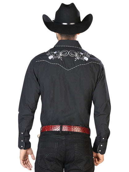 El General Mens Embroidery Western Shirt - Black/White