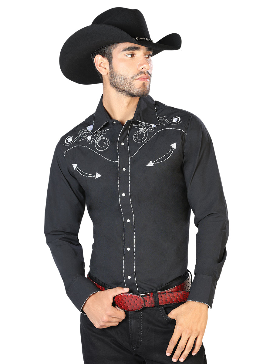 El General Mens Embroidery Western Shirt - Black/White