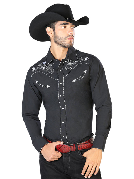 El General Mens Embroidery Western Shirt - Black/White