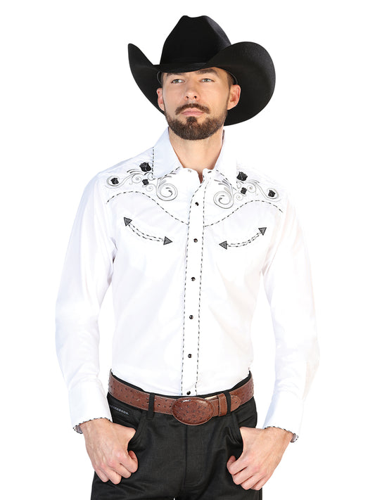 El General Mens Embroidery Western Shirt -White/Black