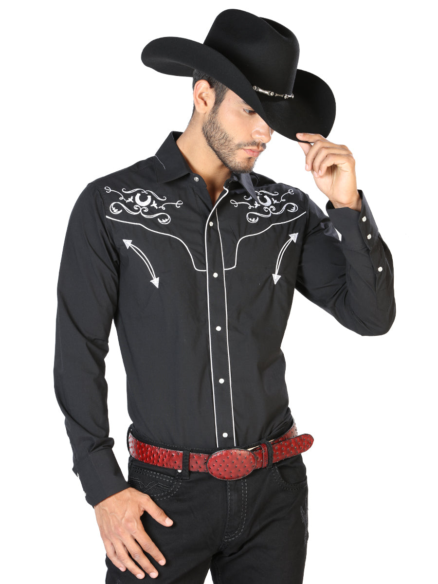 El General Mens Embroidery Western Shirt - Black/White