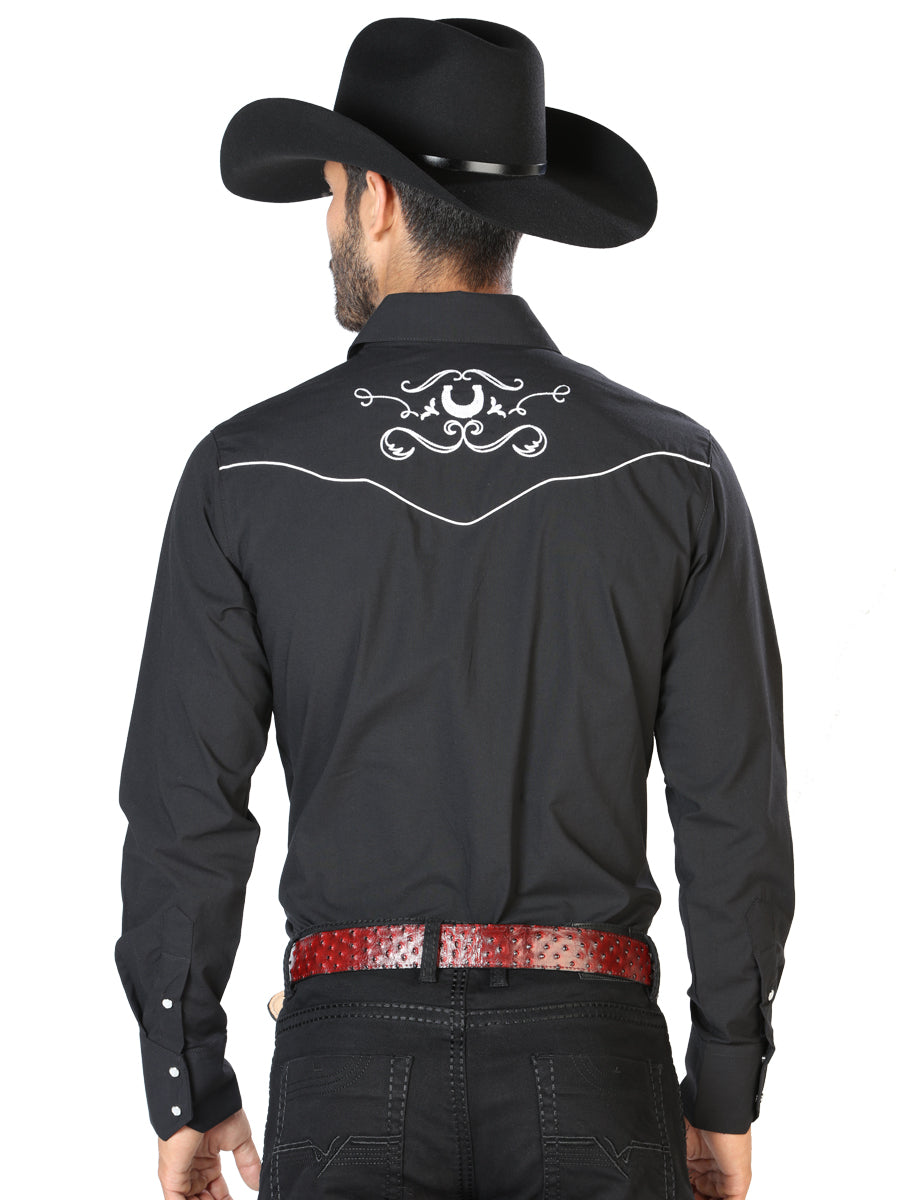 El General Mens Embroidery Western Shirt - Black/White