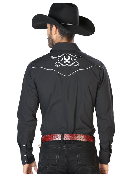 El General Mens Embroidery Western Shirt - Black/White