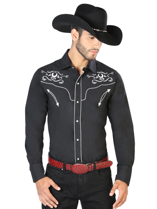 El General Mens Embroidery Western Shirt - Black/White