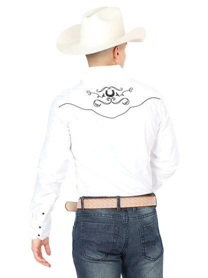 El General Mens Embroidery Western Shirt - White/Black