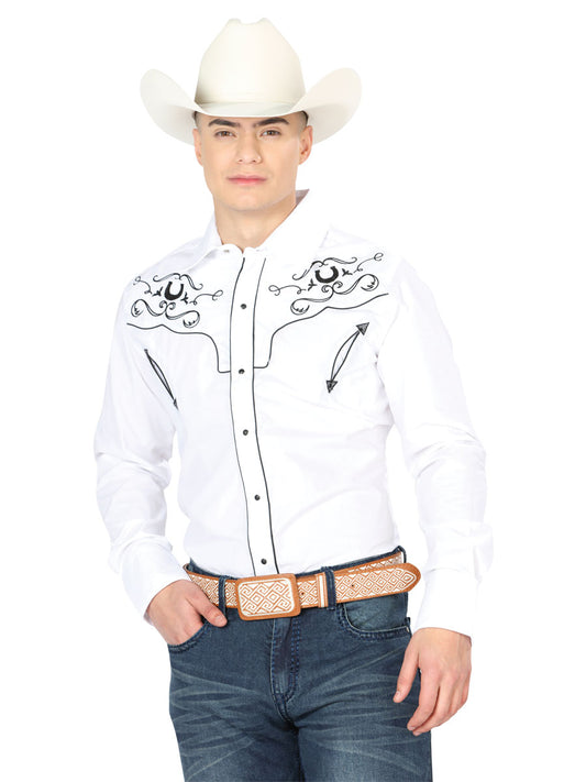 El General Mens Embroidery Western Shirt - White/Black