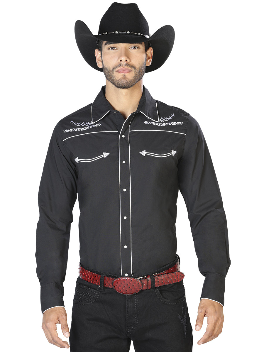 El General Mens Embroidery Western Shirt - Black/White