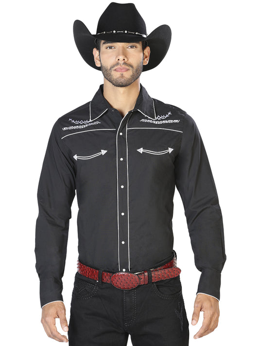 El General Mens Embroidery Western Shirt - Black/White