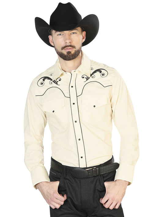 Señor de los Cielos Mens Embroidery Shirt - Beige/Black
