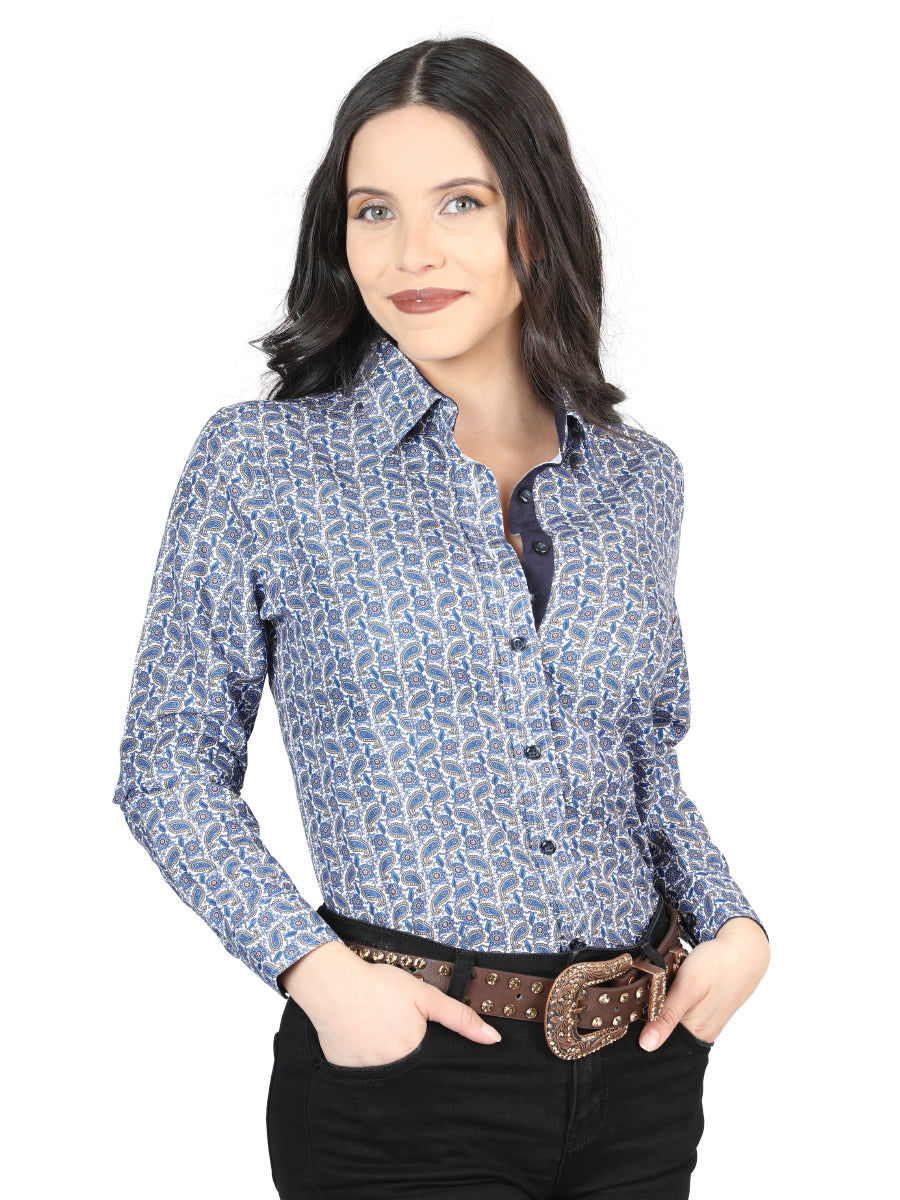 Senor De Los Cielos Womens Checkered Long Sleeve Shirt - Blue