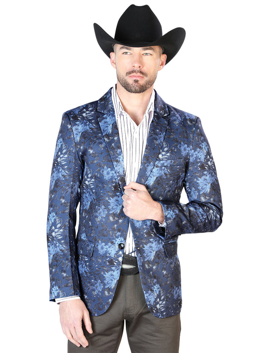 Senor De Los Cielos Mens Floral Print Blazer - Lycra Blue/Black