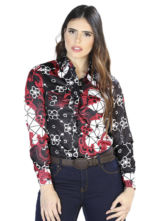 Senor de Los Cielos Womens Printed Long Sleeve Shirt - Black/Burgandy