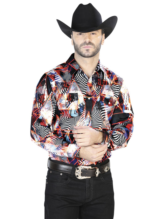 Senor de Los Cielos Mens Casual Long Seeve Shirt - Burgundy/White