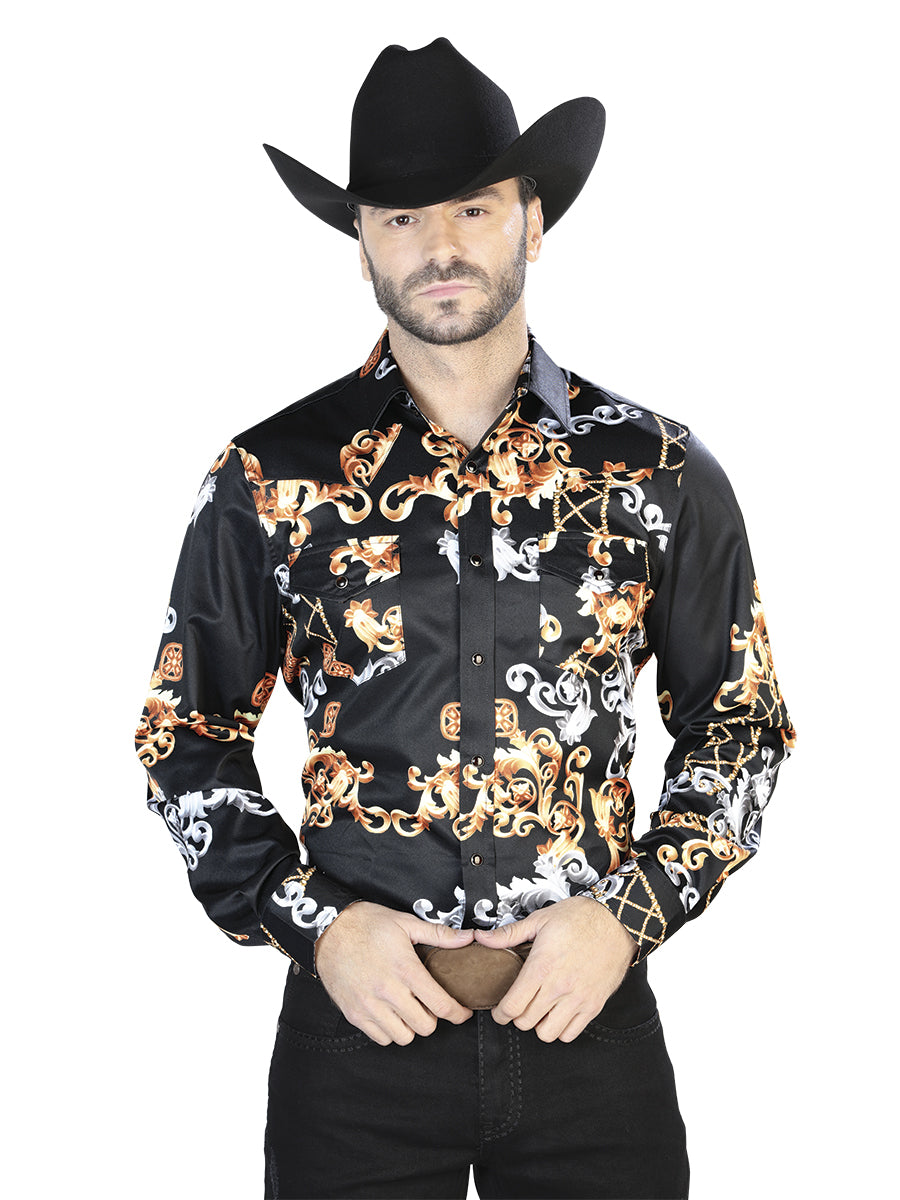Senor De Los Cielos Mens Casual Long Sleeve Shirt - Black/Gold