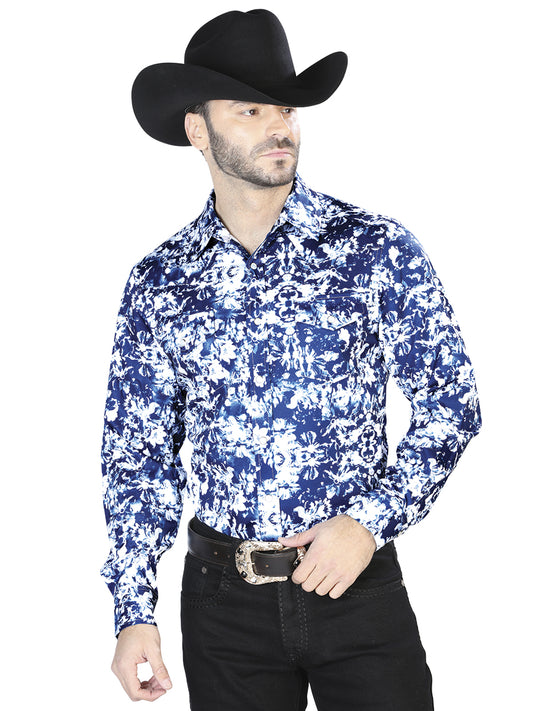 Senor de Los Cielos Mens Casual Long Sleeve Shirt -Blue/White