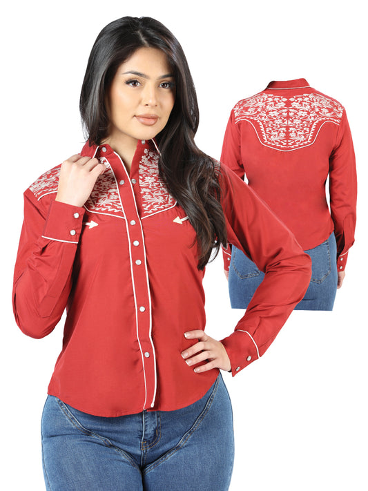 Senor De Los Cielos Womens Burgundy Embroidered Western-style Blouse (Burgundy)