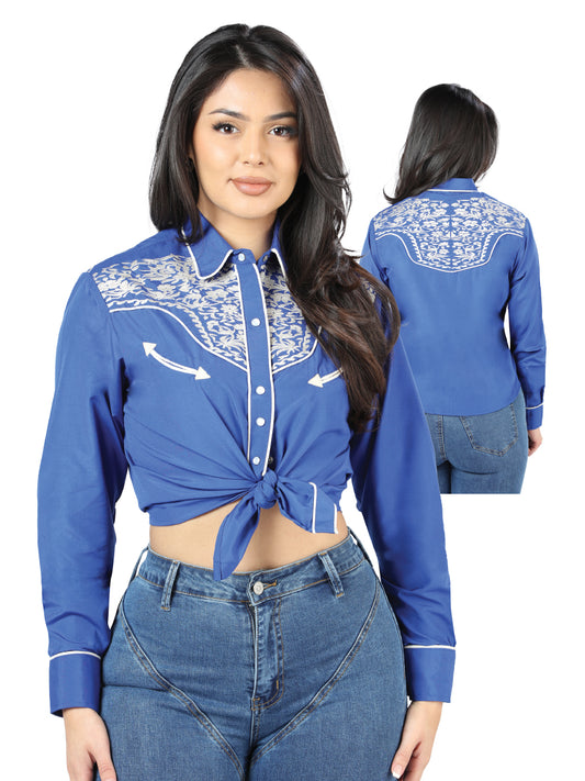 Senor De Los Cielos Womens Embroidered Western-style Blouse (Royal Blue)