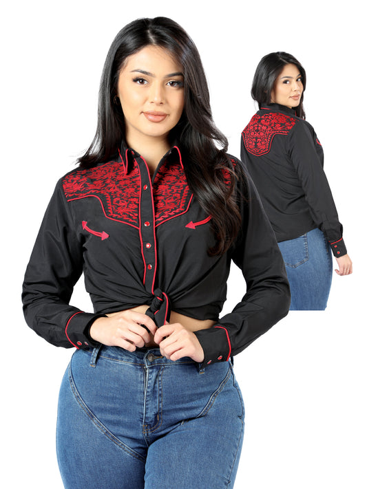 Senor De Los Cielos Womens Embroidered Western-style Blouse (Black)