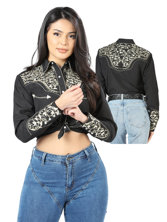 Senor De Los Cielos Womens Embroidered Western-style Blouse (Black)