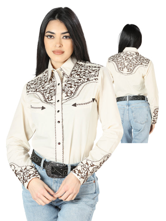 Senor De Los Cielos Womens Embroidered Western-style Blouse (Beige)
