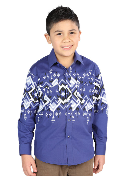 Senor De los Cielos Kids Casual Long-Sleeve Shirt- Blue