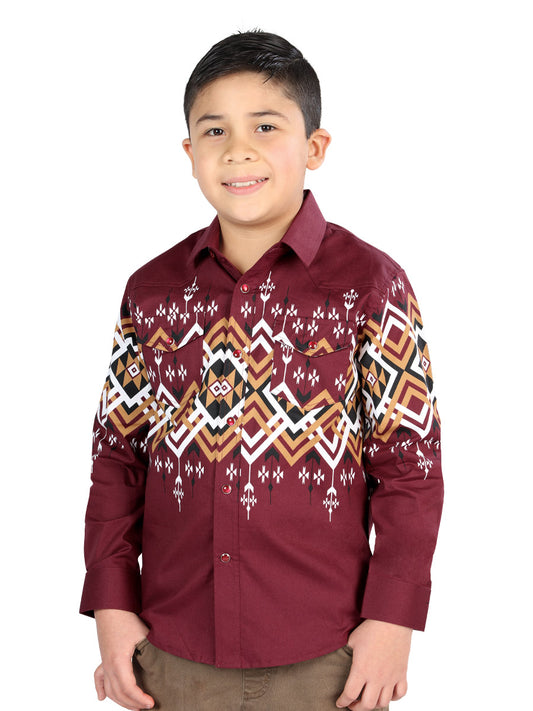 Senor De los Cielos Kids Casual Long-Sleeve Shirt - Burgundy