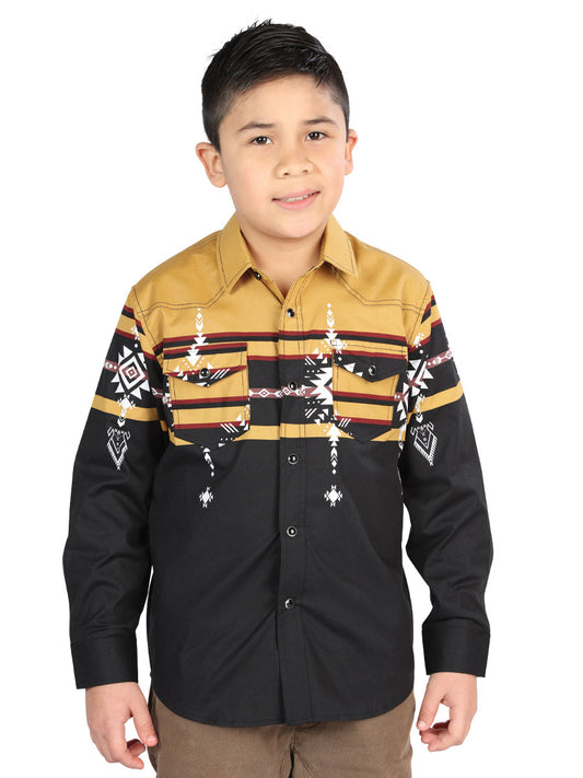 Senor De Los Cielos Kids Casual Long-Sleeve Shirt - Black/Mustard