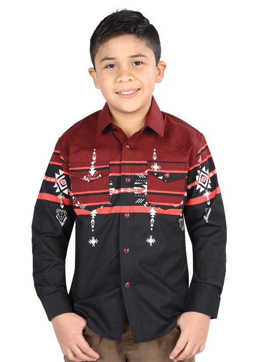 Senor De Los Cielos Kids Casual Long-Sleeve Shirt - Black/Burgundy